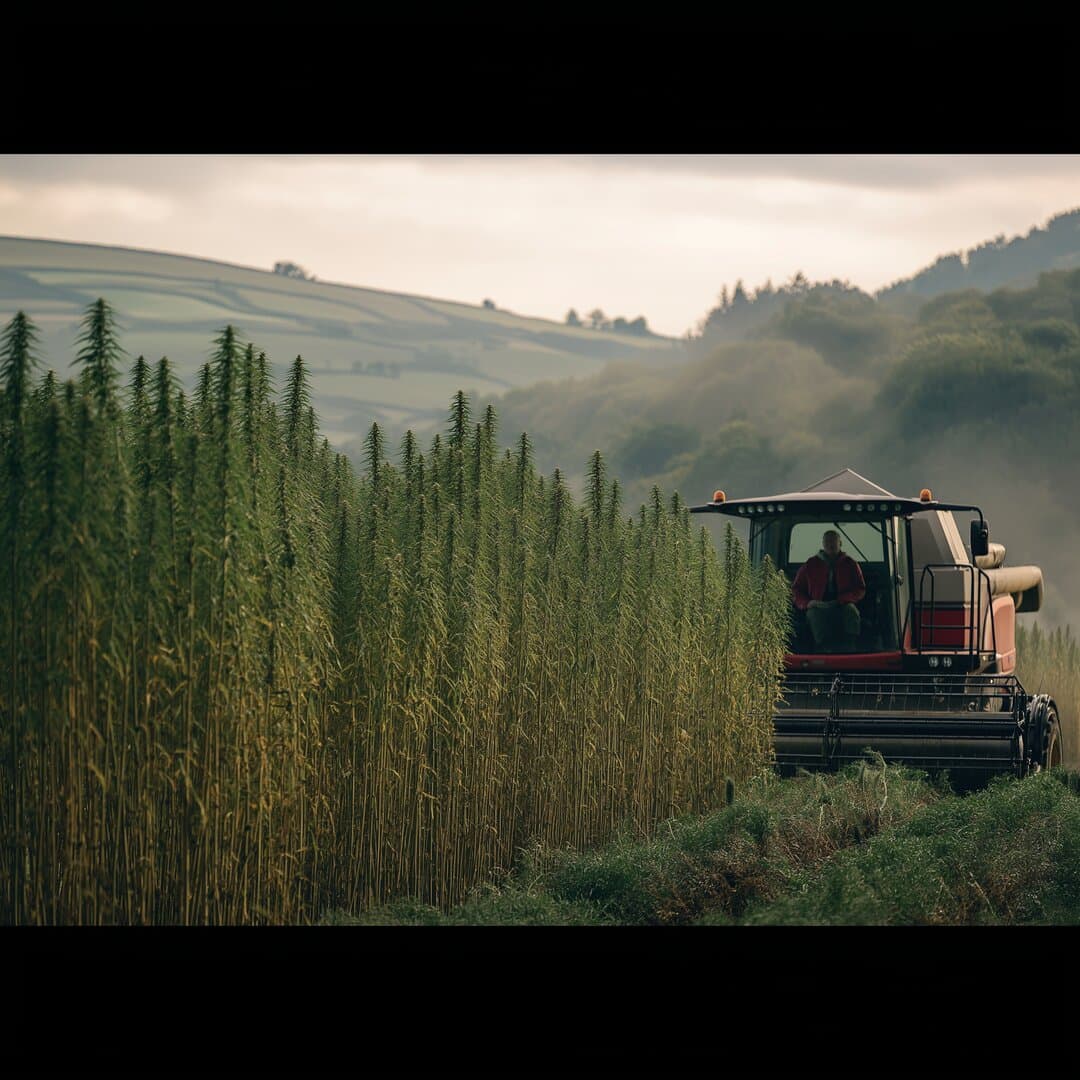 Hemp harvest in the field, background texture for the structure section